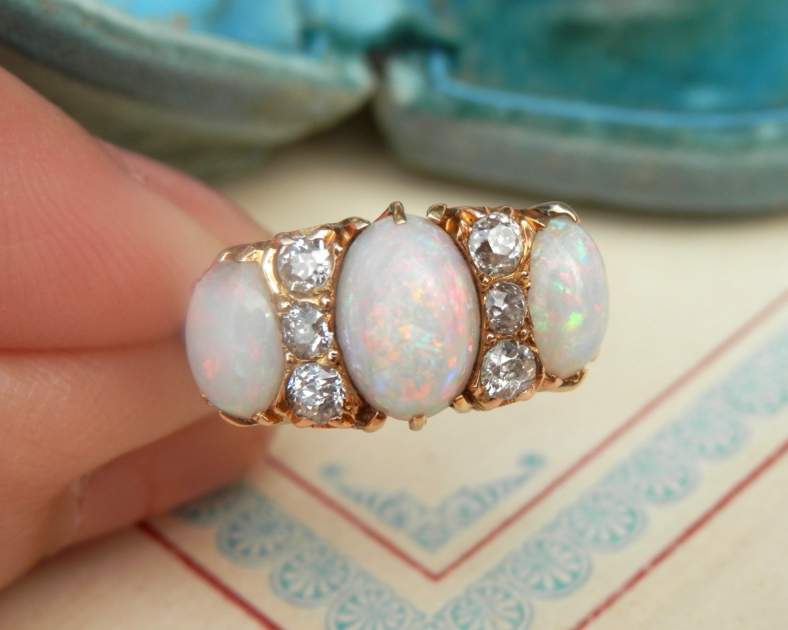 Antique Australian Opal and Diamond Ring, Australian Hallmarks ...