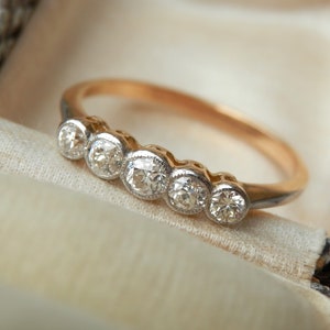 Vintage diamond five stone ring, independent appraisal, old European cut diamonds, hallmarked London 1978, size R, US 8.75 sizeable