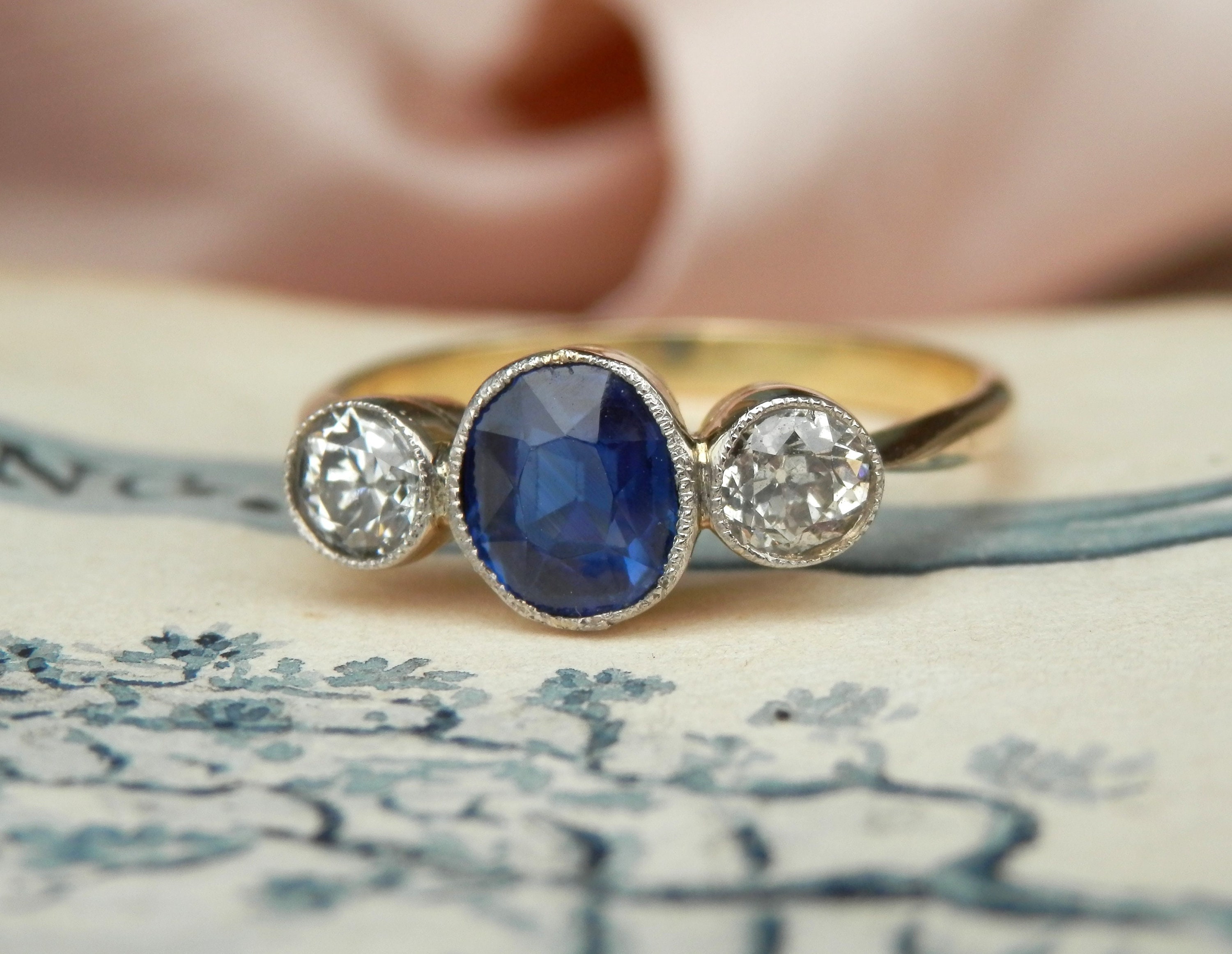 Antique Edwardian Sapphire Diamond Trilogy Ring, Independent