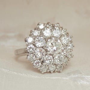 Vintage diamond cocktail ring, independent valuation, hallmarked 1975, retro diamond cluster ring, 3ct diamonds, size M, US 5.25 sizeable