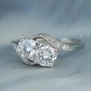 Art Deco diamond ring, indendent valuation, 1930&#39;s toi et moi ring, 0.84ct transitional cut diamonds, ring size O.5, US 7 sizeable