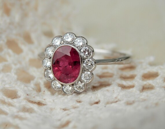 Vintage Ruby and Diamond Cluster Ring 0.85ct Natural Ruby