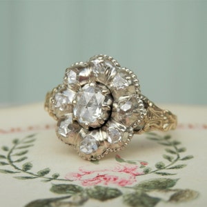 Antique Georgian diamond cluster ring, natural rose cut diamonds, independent assessment report, ring size K.5, 5.5 sizeable