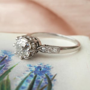 Antique Edwardian solitaire diamond ring, 1.19ct old european cut natural diamond, independent assessment report, ring size L, 5.75 sizeable