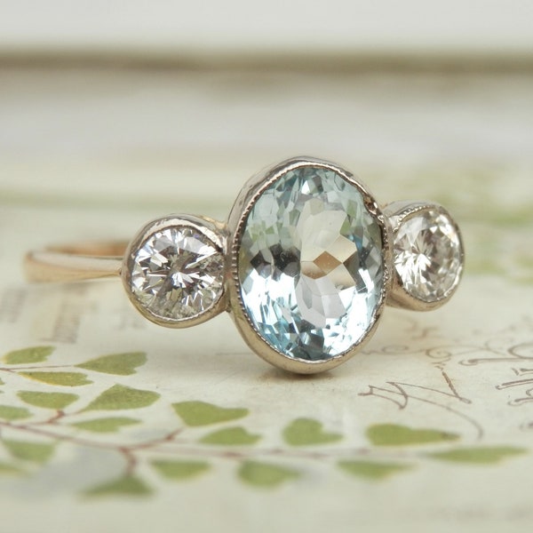 Art Deco style aquamarine & diamond ring, independent assessment report, 1.19ct aquamarine, ring size O.5, US 7.5 sizeable