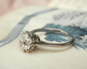 Vintage solitaire diamond ring, 1.72ct natural old european cut diamond, independent assessment report, size L.5, US 6 sizeable