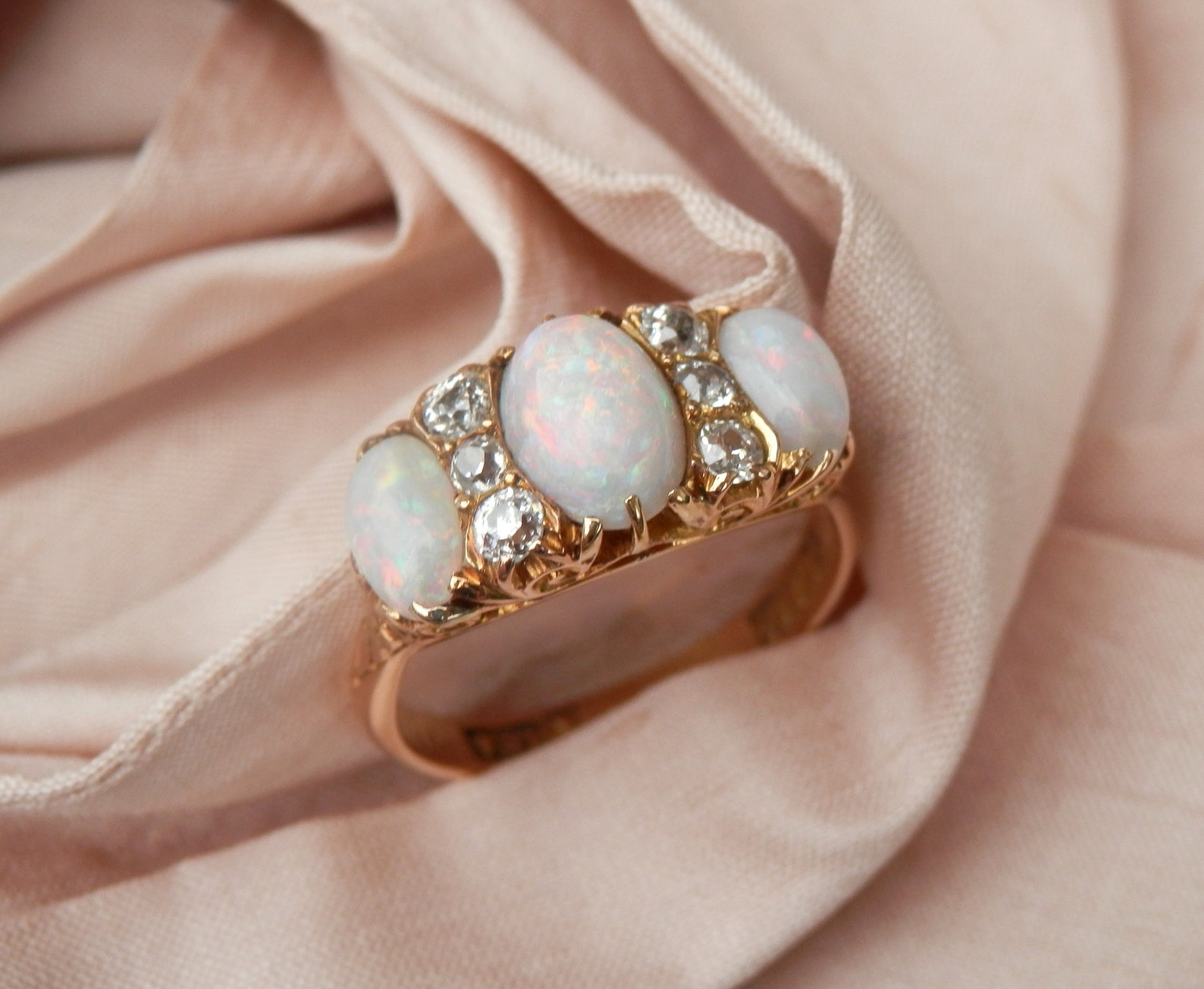 Antique Australian Opal and Diamond Ring, Australian Hallmarks ...
