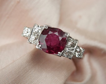 Antique Art Deco ruby and diamond ring, handmade antique ring, independent appraisal, 1920s ring, ring size N.5, US 7