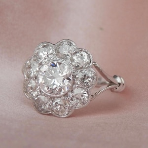 Antique diamond daisy ring, independent valuation, handmade 1920's cluster, ring size M.5, US 6.5 sizeable