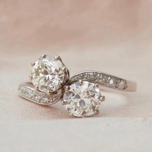 Art Déco diamond toi et moi ring, independent valuation, transitional cut diamond two stone ring, size N, US 6.75 sizeable