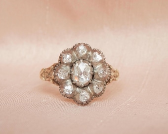 Georgian diamond cluster ring, independent appraisal, antique floral cluster, size K.5, 5.5 sizeable