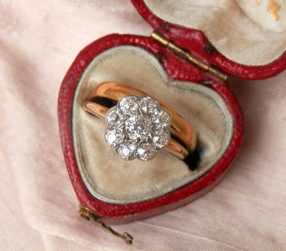 Antique Edwardian diamond daisy ring, independent… - image 3