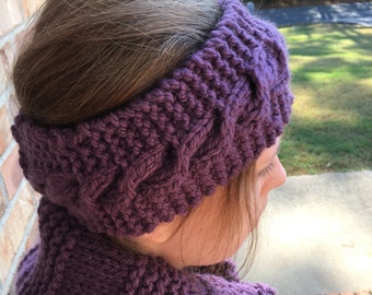 Cabled Knit Headband, Solid Color, Shown in Purple, Adult + Child Sizes