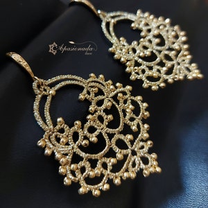 Golden earrings in Tatting technique zdjęcie 5