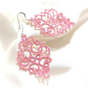 Delicate Pink Tatting earrings, Light earrings, Tatting lace jewelry, Jewelry handmade, Handmade earrings, Gift for woman, Handmade gift