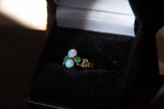 Victorian era opal and emerald delicate engagemen… - image 1