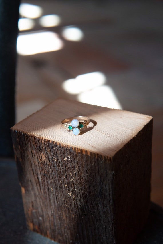 Victorian era opal and emerald delicate engagemen… - image 9