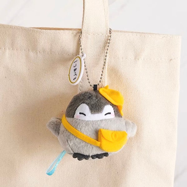 Fashionable 2-Inch Tall Penguin Keychain Plushie with Yellow Crossbody Bag and Yellow Hat