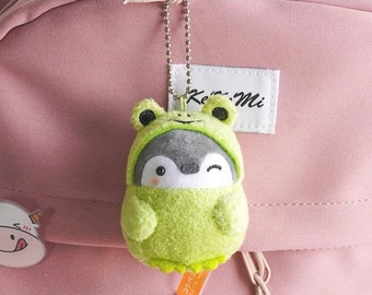 Cute Penguin in Frog Costume Keychain Plush