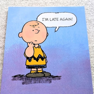 Unused Vintage CHARLIE BROWN Belated BIRTHDAY Greeting Card | Peanuts Charles Schulz Good Grief