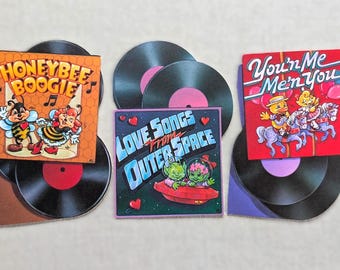Unused Vintage Vinyl RECORD Music VALENTINE Greeting Card | You Pick Bee Duck Alien Dance