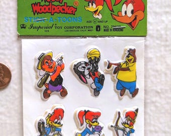 Rare Vintage 1978 WOODY WOODPECKER Stick-a-toons Puffy Stickers Unused Walter Lantz