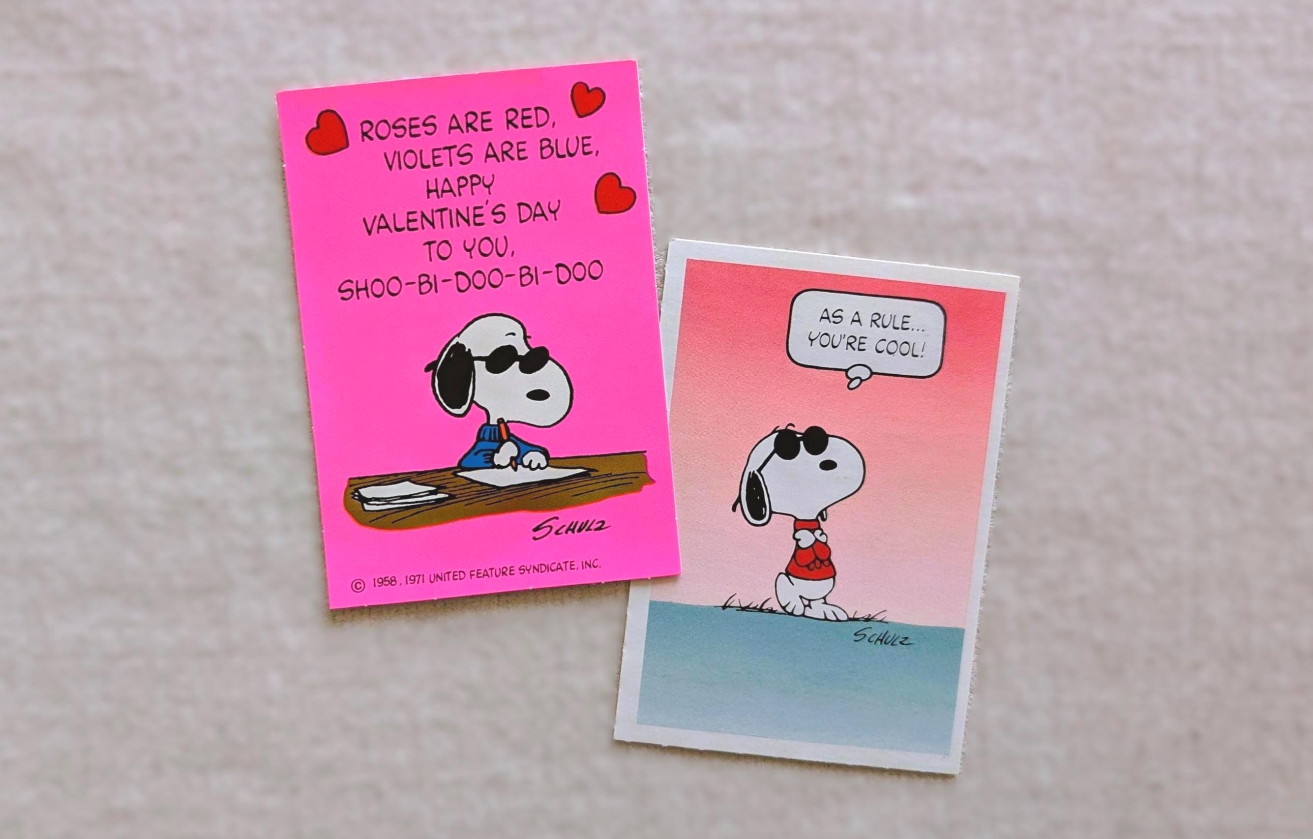 Unused Vintage SNOOPY JOE COOL Valentine Greeting Card 1971 Peanuts  Hallmark | You Pick Poem Roses are Red Violets are Blue or You're Cool, image size:2670x1706
