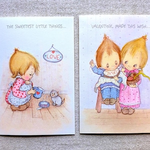 Unused BETSEY CLARK Vintage Valentine Greeting Card | You Pick Girl with White Kitten Cream Milk or Girls Sewing Embroidery Hallmark 1985