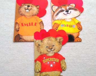 Unused Vintage SHIRT TALES T-Shirt Valentine Greeting Card | LION Beaver Raccoon 1980's