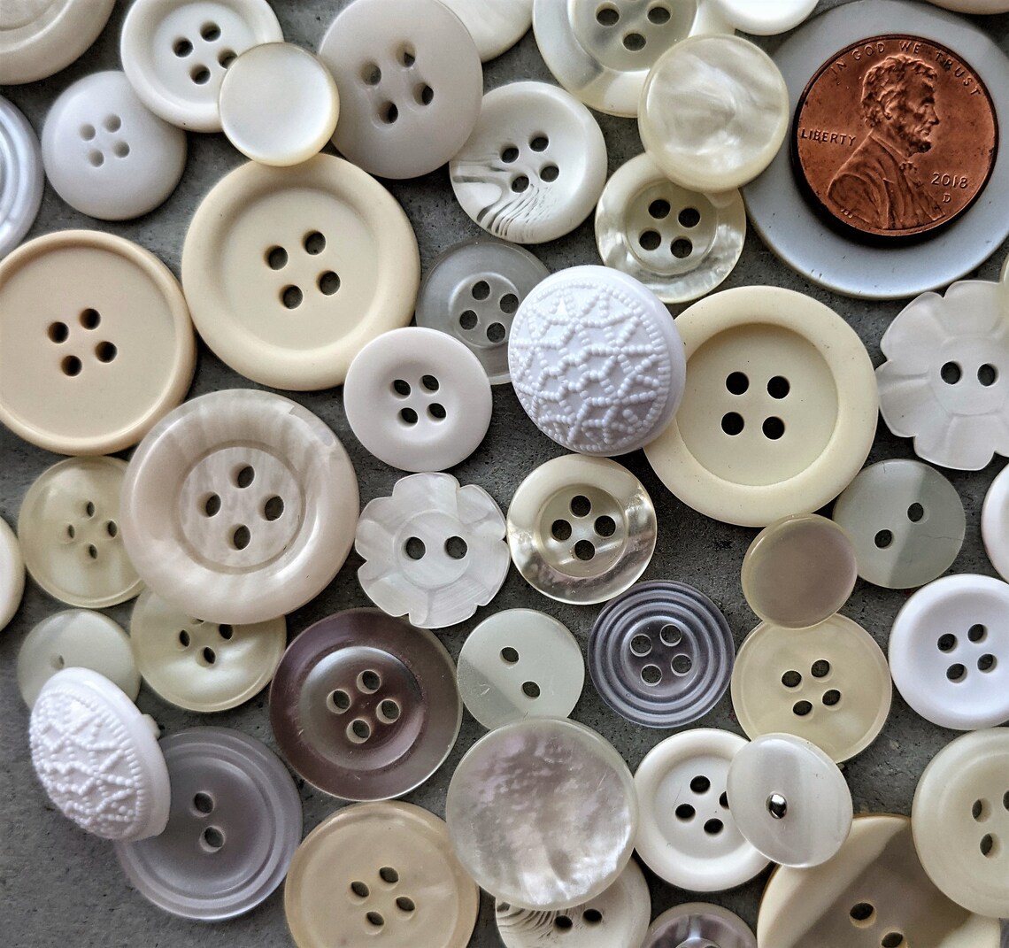 100 Vintage White Sewing BUTTONS Mixed Lot Off White Cream Etsy