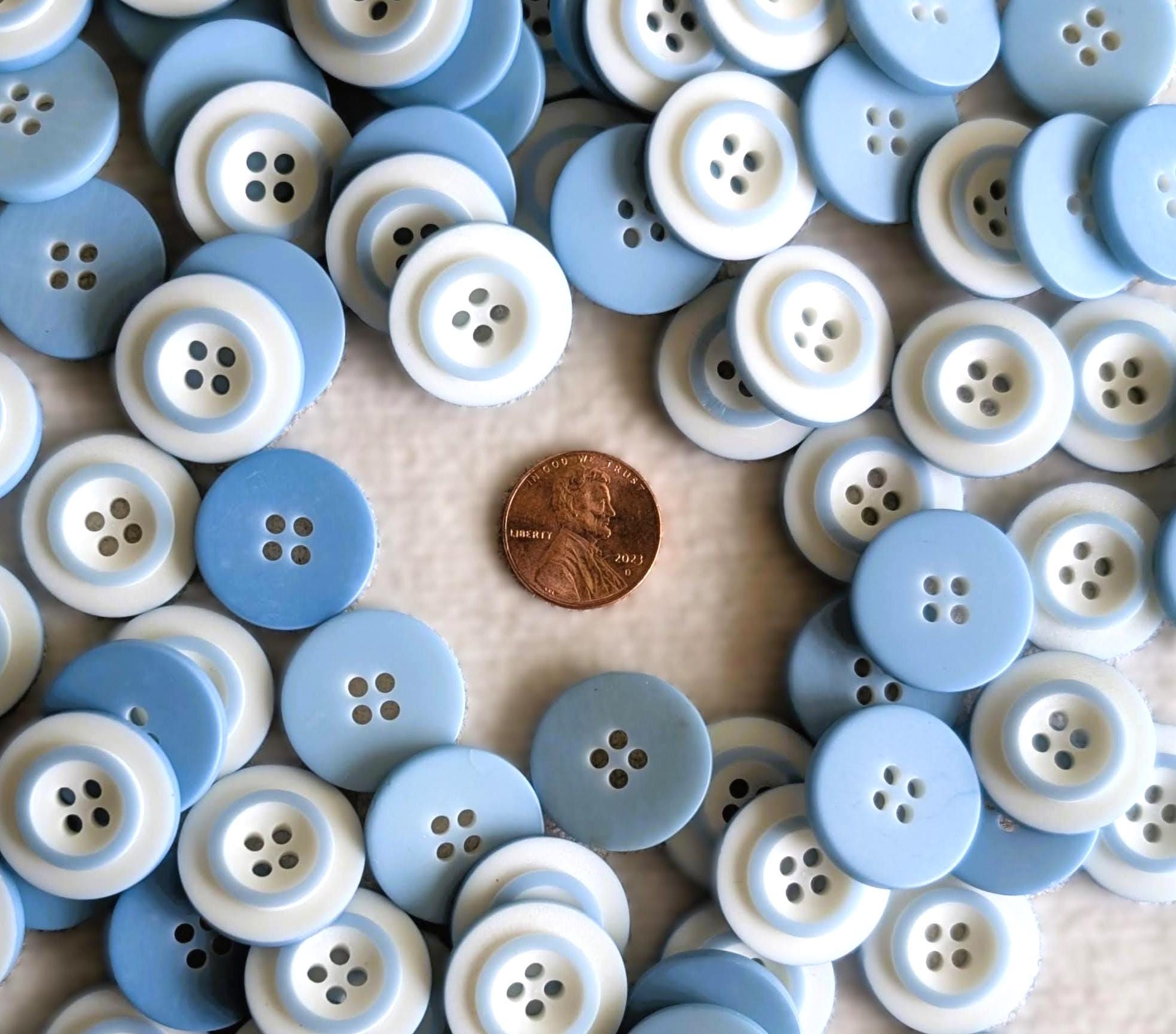 Vintage Pastel Baby Blue WHITE Rimmed SEWING BUTTONS 21mm | Retro Light ...