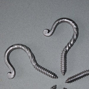 Iron Hook Heavy Duty Screw In Ceiling Hand Forged Blacksmith Artisan Silver