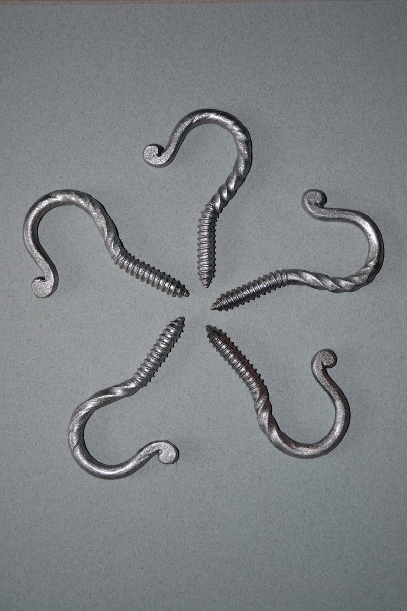 Iron Hook Heavy Duty Screw In Ceiling Hand Forged Blacksmith Artisan Silver