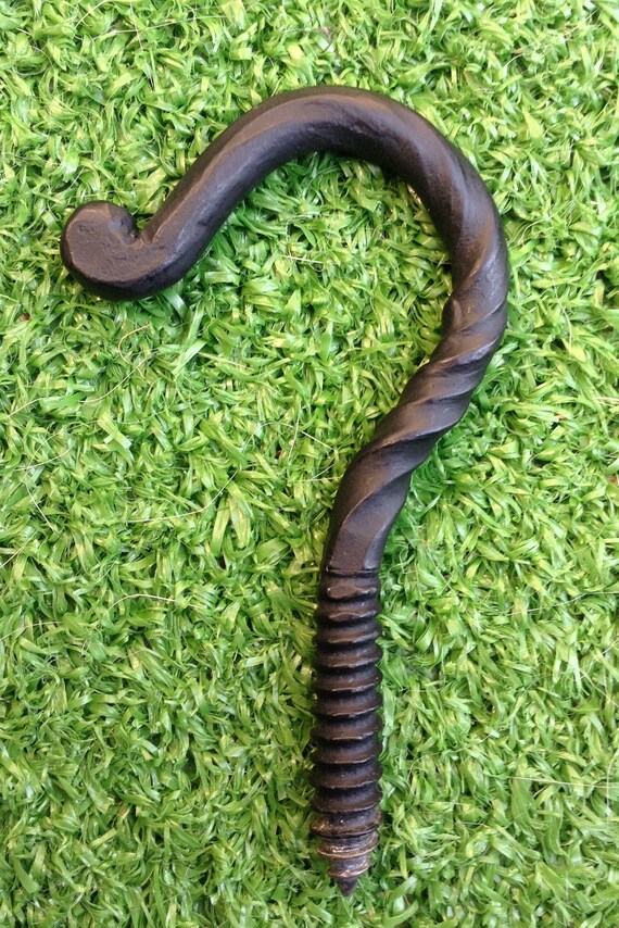 Decorative Heavy Duty Screw In Ceiling Hook Penny End Scroll Hand Forged Iron Elegant