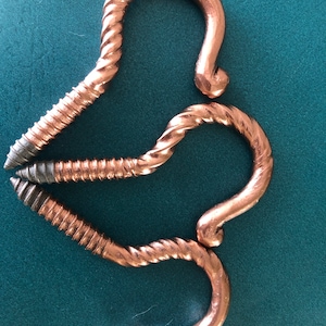 Iron Hook Heavy Duty Screw In Ceiling Hand Forged Blacksmith Artisan Copper