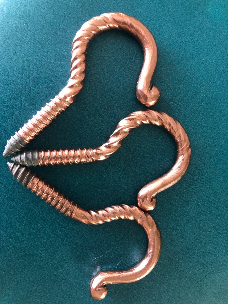 Iron Hook Heavy Duty Screw In Ceiling Hand Forged Blacksmith Artisan Copper