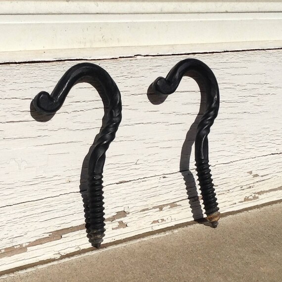 Decorative Heavy Duty Screw In Ceiling Hook Penny End Scroll Hand Forged Iron Elegant