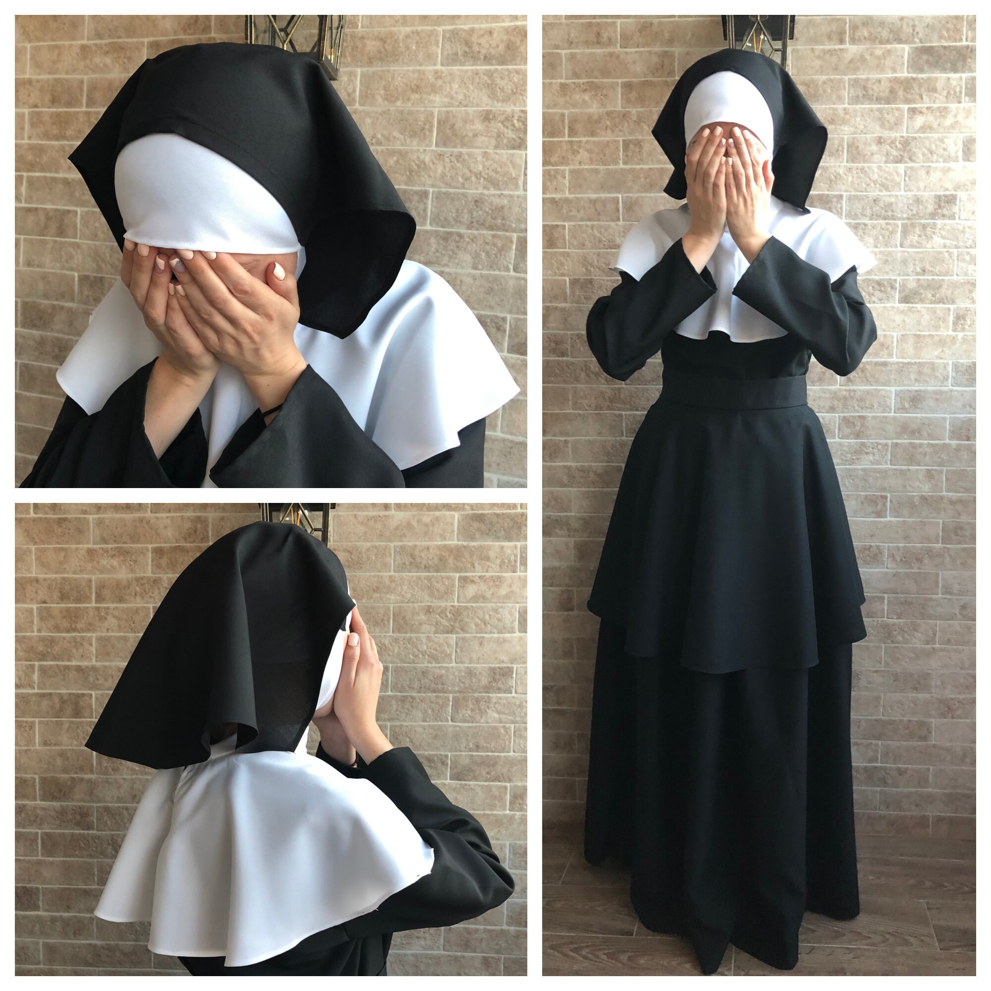 Nun costume Halloween costume Authenic Looking Black Nun Costume Gothic Nun...
