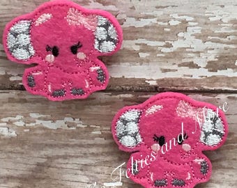 Elephant Feltie, Pink Elephant Felties, Embroidered Felt, Hairbow Center, Feltie Embellishment, Nursery Feltie, Nurse Feltie, Badge Feltie