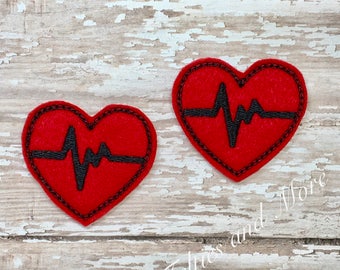 EKG Heart Feltie, Set of 2, Heart EKG Felties, Nurse Feltie, Medical Feltie, Doctor Feltie, Cut Felties, Health Felties, RN