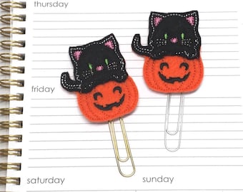 Cat Planner Clip, Pumpkin Planner Clip, Halloween Planner Clip, Pumpkin Paper Clip, Halloween Book Mark, Journal Clip, Planner Accessory