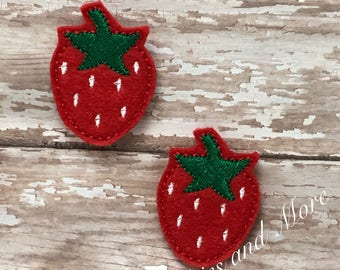 Feltie de fresa, Felties de fresa, Felties de verano, Feltie con insignia, Feltie de fruta, Fieltro bordado, Centro de lazo para el cabello, Adorno de Feltie