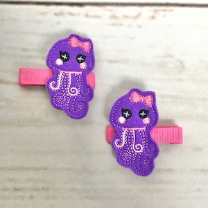 Jellyfish Hair Clip, Summer Hair Bow, Ocean Hair Bow, Toddler Hair Clip, Baby Girl Hair Clip, Embroidered Hair Bow, Pigtail Hair Clip Set