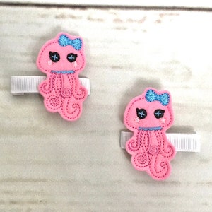 Jellyfish Hair Clip, Summer Hair Bow, Ocean Hair Bow, Toddler Hair Clip, Baby Girl Hair Clip, Embroidered Hair Bow, Pigtail Hair Clip Set