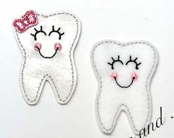 Happy Tooth Feltie, Dentist Feltie, Tooth Feltie Embellishment, Hygienist Feltie, Orthodontist Felties, Embroidered Felt, Tooth Fairy Feltie