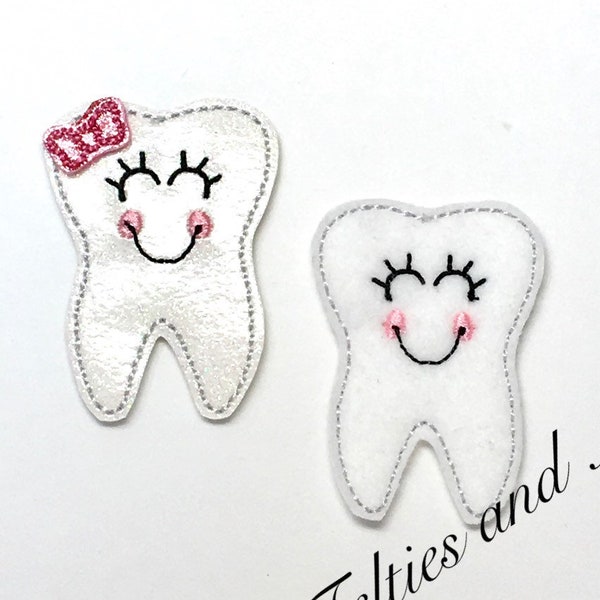 Happy Tooth Feltie, Dentist Feltie, Tooth Feltie Embellishment, Hygienist Feltie, Orthodontist Felties, Embroidered Felt, Tooth Fairy Feltie