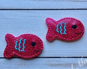 Fish Feltie, Fish Felties, Glitter Fish, Set of 2 Fish Felties, Fish Embroidered Feltie, Pre Cut Felties, Hair Accessory, Planner, Beach