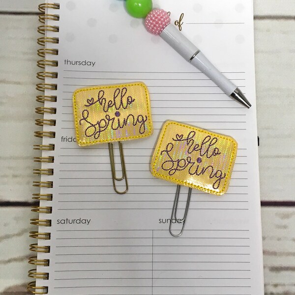 Hello Spring Paperclip, Spring Paperclip, Hello Spring Planner Clip, Spring Bookmark, Easter Paperclip, Spring Feltie Paperclip