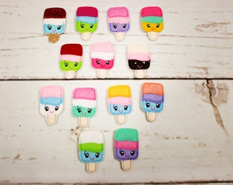 Fieltro de paleta de helado, Fieltro de verano, Fieltro de helado, Fieltro de comida, Adorno de fieltro brillante, Fieltro bordado, Aplique de fieltro, Fieltros cortados