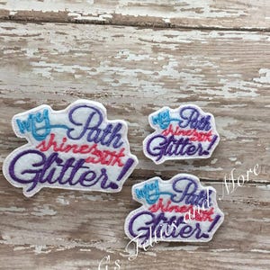 Mi camino brilla con Glitter Feltie, Conjunto de 2 Felties pequeños, medianos o de gran tamaño, Fieltro bordado, Centro de lazo para el cabello, Adorno Feltie